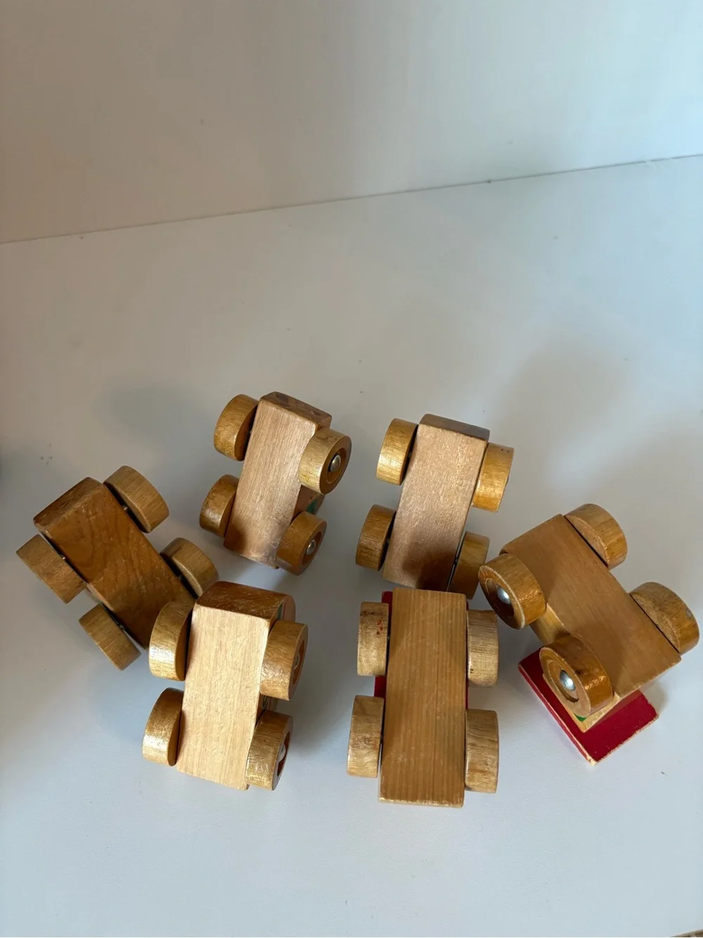Vintage Handmade Wooden Toy Car Vehicle Set 7 Pieces Mid-Century
